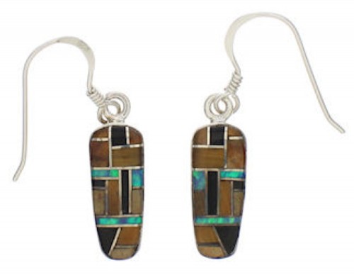 Southwest Multicolor Inlay And Silver Earrings EX32085