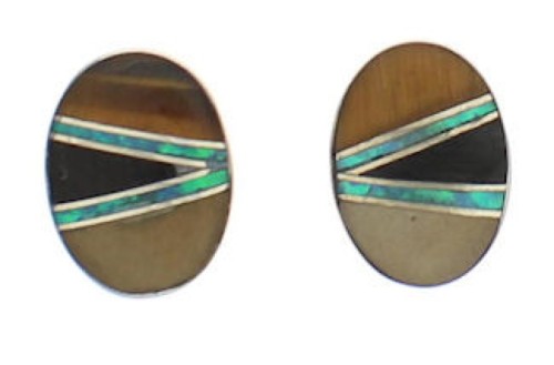 Multicolor Inlay And Sterling Silver Post Earrings EX32176