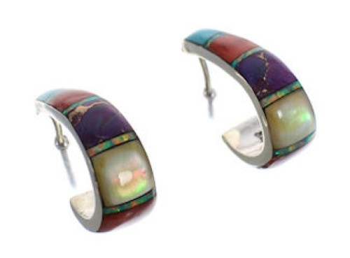 Southwest Jewelry Multicolor Sterling Silver Hoop Earrings EX24370