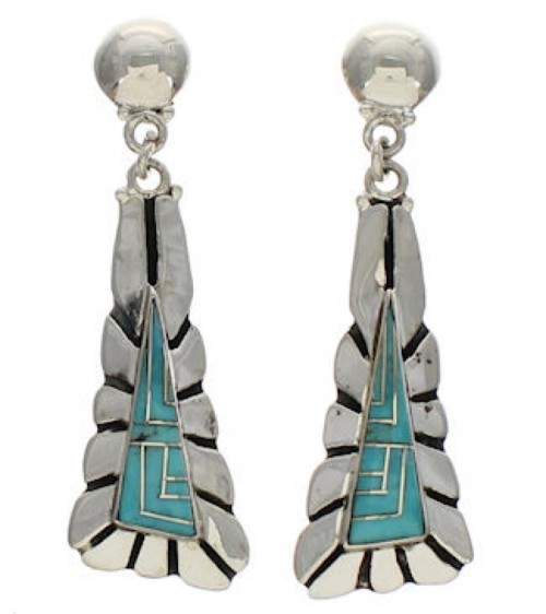 Sterling Silver Turquoise Inlay Post Dangle Earrings Jewelry TX26174