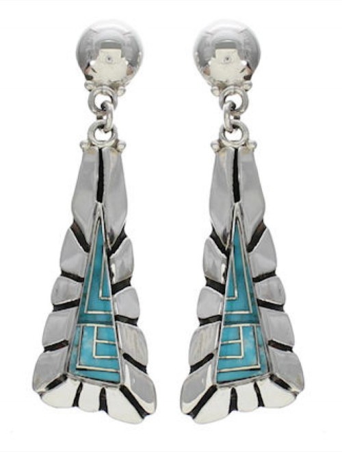 Sterling Silver Turquoise Inlay Post Dangle Earrings TX26175
