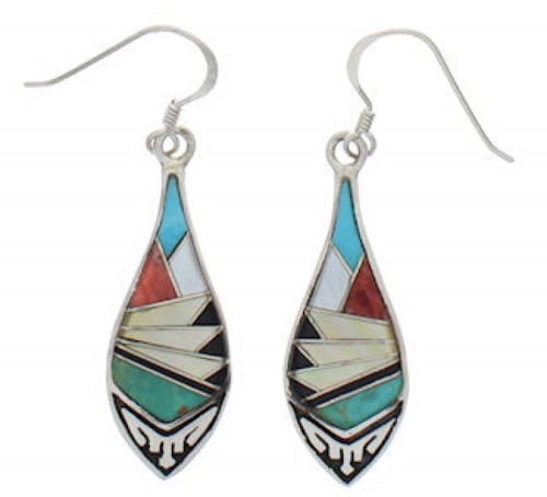 Southwestern Sterling Silver Multicolor Hook Dangle Earrings TX26442