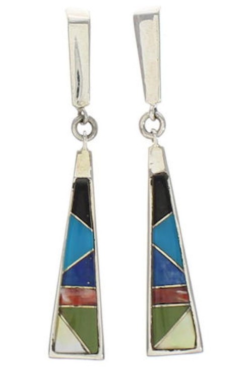 Southwestern Sterling Silver Multicolor Post Dangle Earrings TX26455