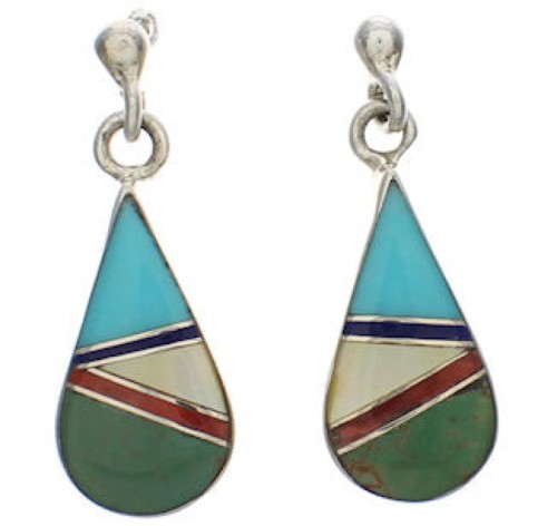 Southwestern Sterling Silver Multicolor Tear Drop Earrings TX26491