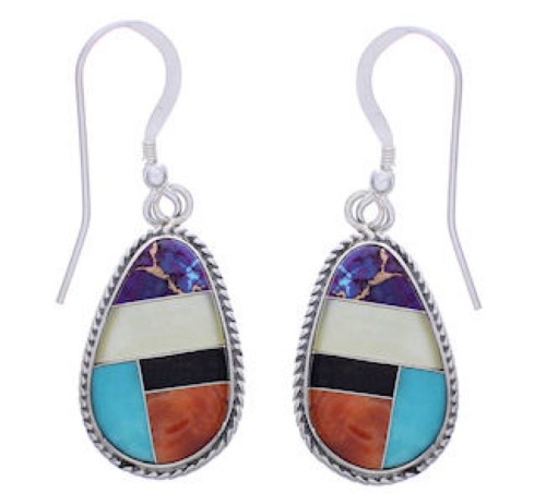 Southwest Multicolor Inlay Sterling Silver Earrings FX31207