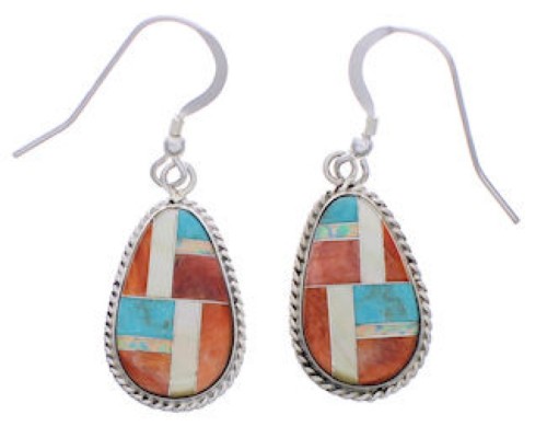 Multicolor Inlay Sterling Silver Hook Dangle Earrings FX31208