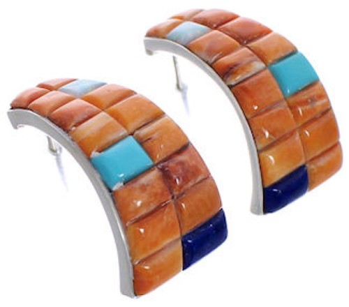 Multicolor Genuine Sterling Silver Post Hoop Earrings FX31240