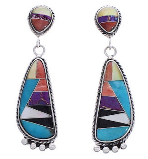 Multicolor Silver Southwest Post Dangle Earrings FX31215