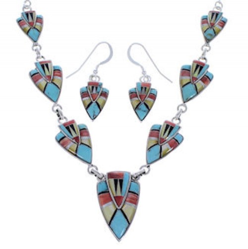 Authentic Sterling Silver Multicolor Link Necklace Earrings PX36953