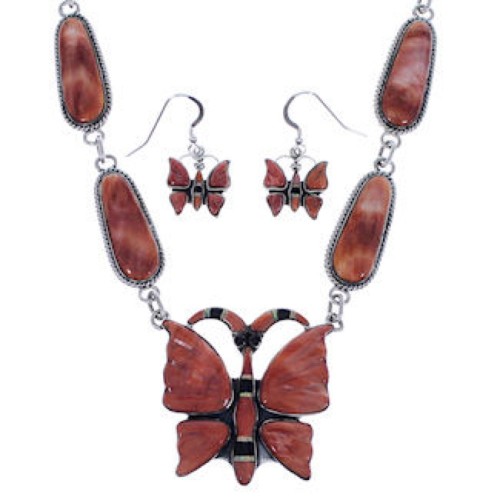 Sterling Silver Butterfly Multicolor Jewelry Link Necklace Set PX37091