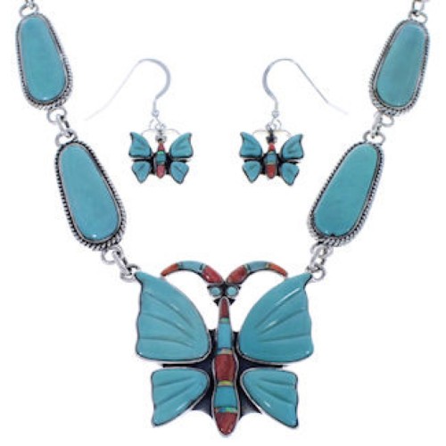 Multicolor Silver Butterfly Jewelry Link Necklace Earrings PX37104