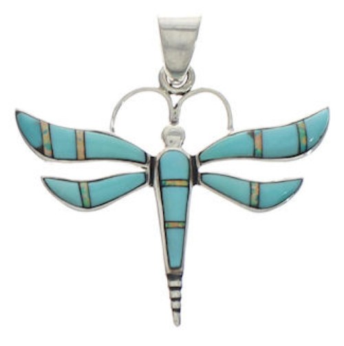 Sterling Silver Turquoise And Opal Dragonfly Pendant EX33133