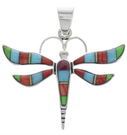Southwest Multicolor Inlay Dragonfly Pendant EX33135