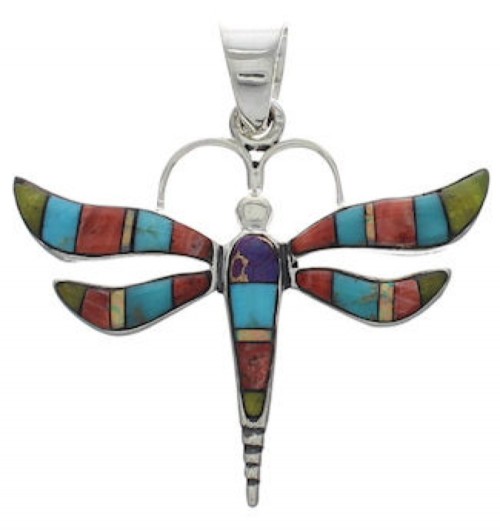 Multicolor Inlay Southwest Dragonfly Pendant EX33136