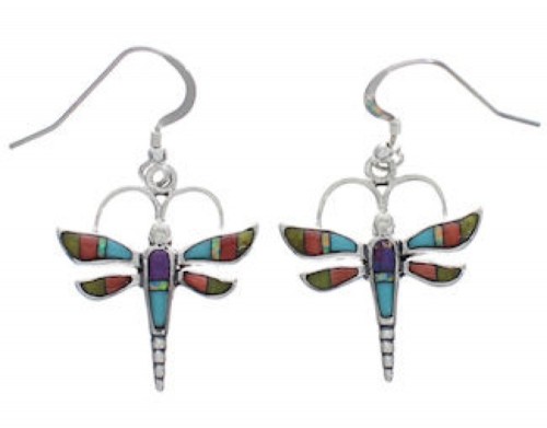 Southwester Multicolor Silver Dragonfly Earrings EX33159