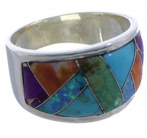 Sunrise WhiteRock Multicolor Inlay Silver Ring Size 8-1/4 TX43816