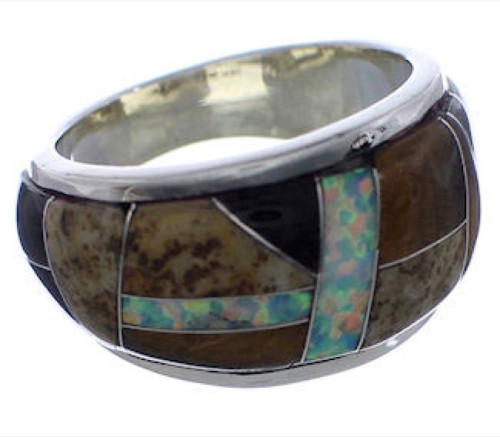 WhiteRock Rocky Trails Multicolor Inlay Silver Ring Size 5-3/4 TX43888