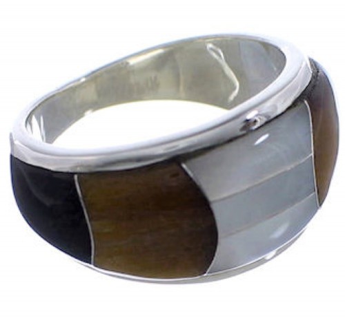 Desert Moon WhiteRock Silver Multicolor Inlay Ring Size 7-1/2 TX43914