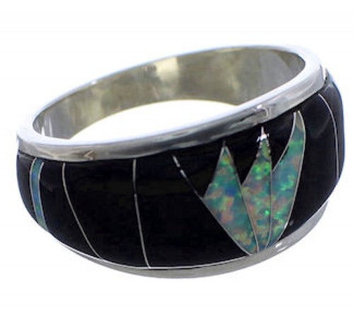 Opal Black Inlay Midnight Sky WhiteRock Silver Ring Size 6-3/4 TX43933