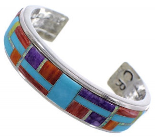 Turquoise Multicolor Inlay Sterling Silver Cuff Bracelet MX28106