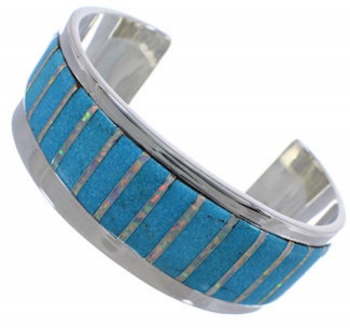 Turquoise Opal Inlay Sterling Silver Southwest Cuff Bracelet MX28111