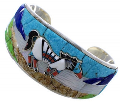 Multicolor Sterling Silver 3-D Horse Jewelry Cuff Bracelet MX28155