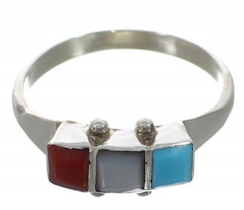 Multicolor American Indian Sterling Silver Ring Size 6-1/2 FX26819