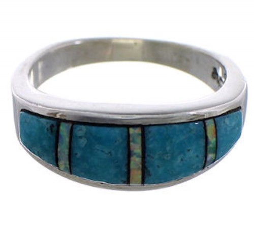 Southwestern Sterling Silver Opal Turquoise Ring Size 4-3/4 CX48428