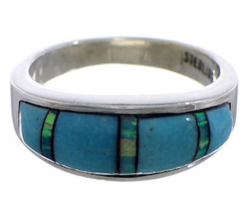 Turquoise Opal Sterling Silver Southwestern Ring Size 8-1/4 CX48439