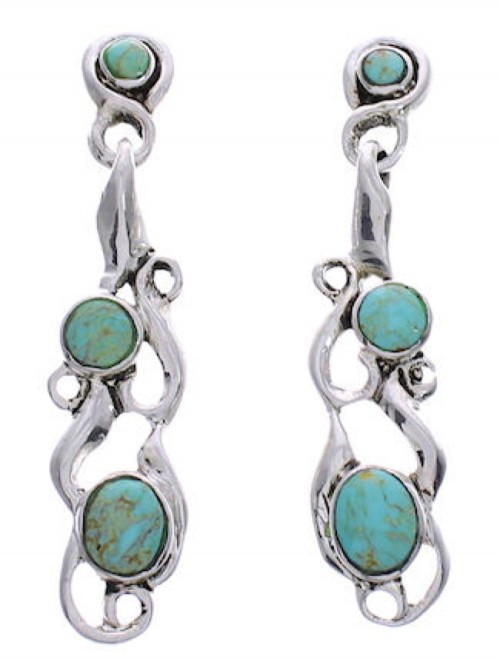 Southwest Silver Turquoise Post Dangle Earrings PX24509