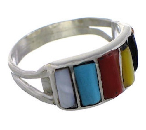 Multicolor Inlay Sterling Silver Zuni Jewelry Ring Size 5-1/2 PX26285