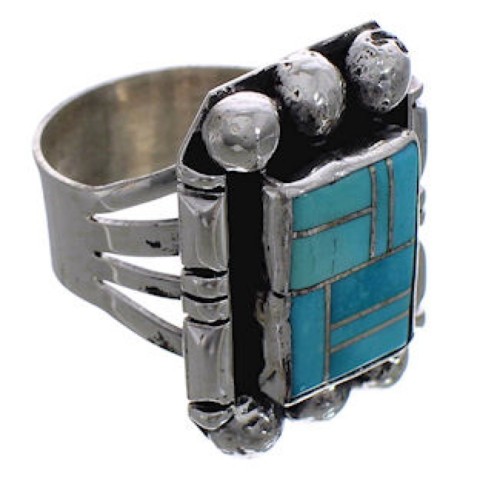 Native American Indian Navajo Turquoise Silver Ring Size 7-1/2 PX25054