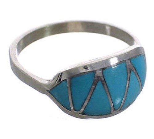 Zuni Indian Turquoise Inlay Sterling Silver Ring Size 6-1/2 PX25104