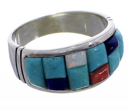 Sterling Silver Southwestern Multicolor Ring Size 12-1/2 EX50678