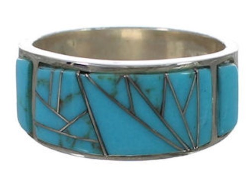 Sterling Silver Southwest Turquoise Inlay Ring Size 5-3/4 CX51942