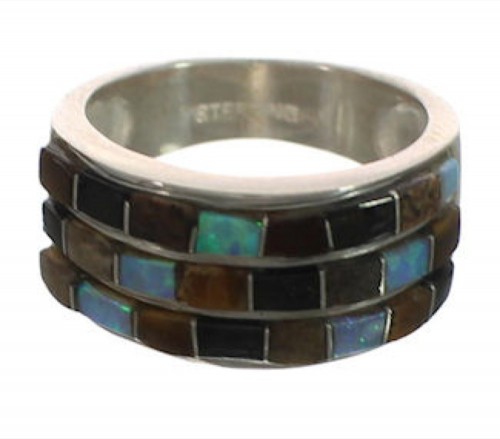 Genuine Sterling Silver Multicolor Inlay Southwest Ring Size 6-1/4 CX52019