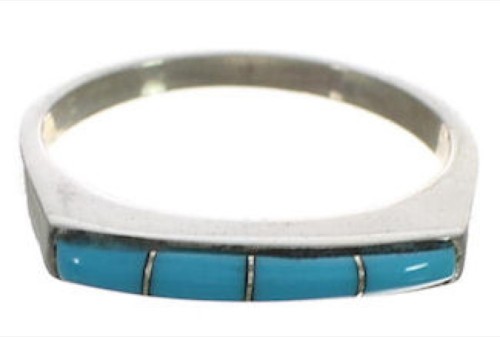 Sterling Silver Southwestern Turquoise Inlay Ring Size 5-3/4 CX52072