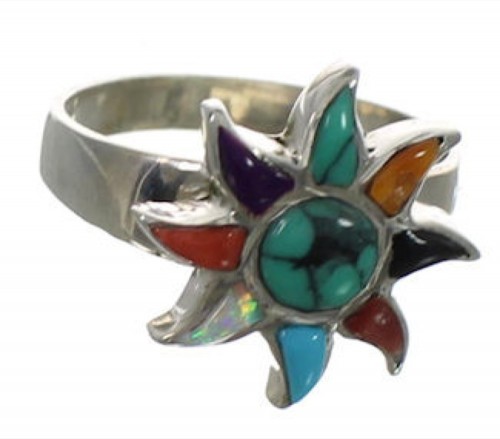 Multicolor Sun Southwest Silver Ring Size 6-3/4 CX52096