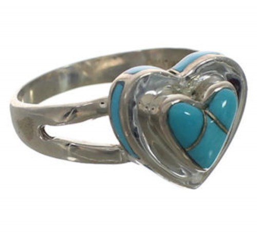 Turquoise Authentic Sterling Silver Heart Ring Size 7-3/4 CX52150
