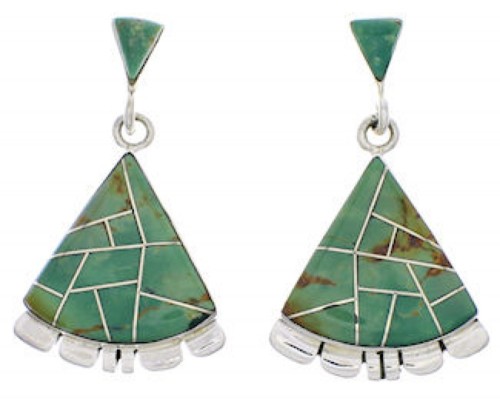 Turquoise Inlay And Silver Jewelry Post Dangle Earrings PX32128