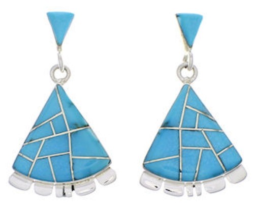 Turquoise Inlay Jewelry Sterling Silver Post Dangle Earrings PX32141