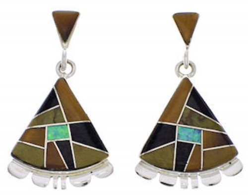 Sterling Silver Jewelry Multicolor Inlay Post Dangle Earrings PX32151