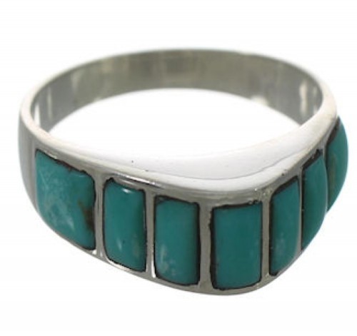 Southwest Silver Turquoise Inlay Ring Size 6-3/4 VX36565