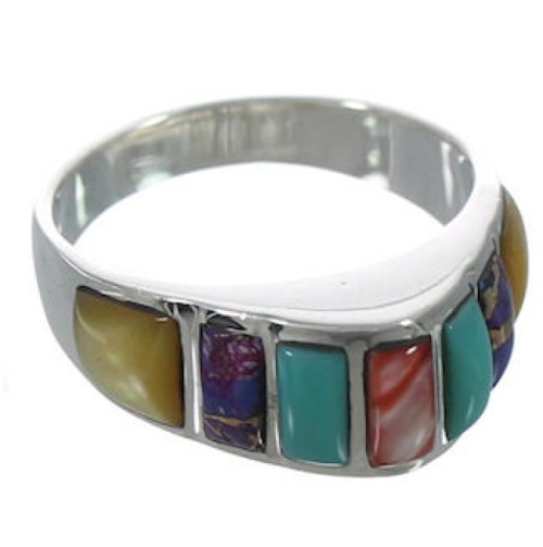 Southwest Multicolor Inlay Silver Ring Size 7-3/4 VX36675
