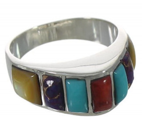 Southwest Multicolor Inlay Sterling Silver Ring Size 7-1/2 VX36698