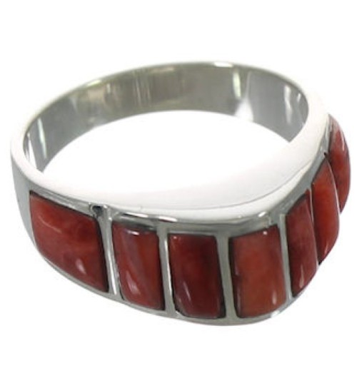 Red Oyster Shell Inlay Silver Jewelry Ring Size 6-3/4 VX36732