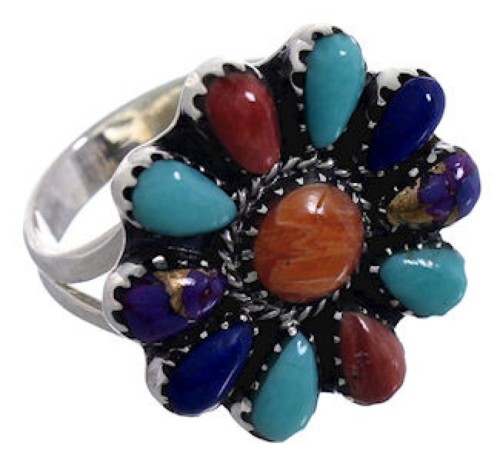 Multicolor Southwest Sterling Silver Ring Size 7-3/4 EX43859