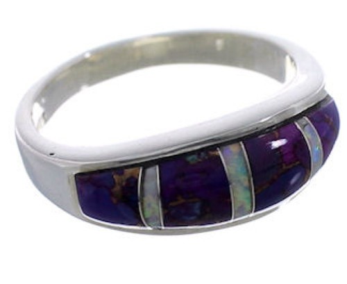 Magenta Turquoise And Opal Inlay Ring Size 6-3/4 EX43896