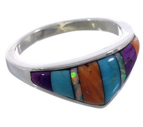 Southwestern Silver Multicolor Ring Size 5 EX43901