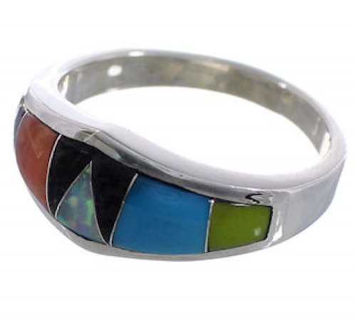 Southwestern Multicolor Silver Ring Size 6-1/2 EX43913